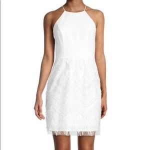 Adrianna Papell AIDAN MATTOX Halter Sheath Dress w Fringe Skirt in Ivory, Size 6